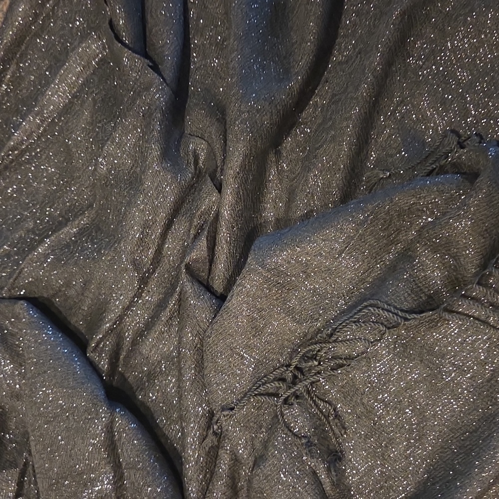 Black Sparkly Scarf with Fringe - Picture 2 of 3